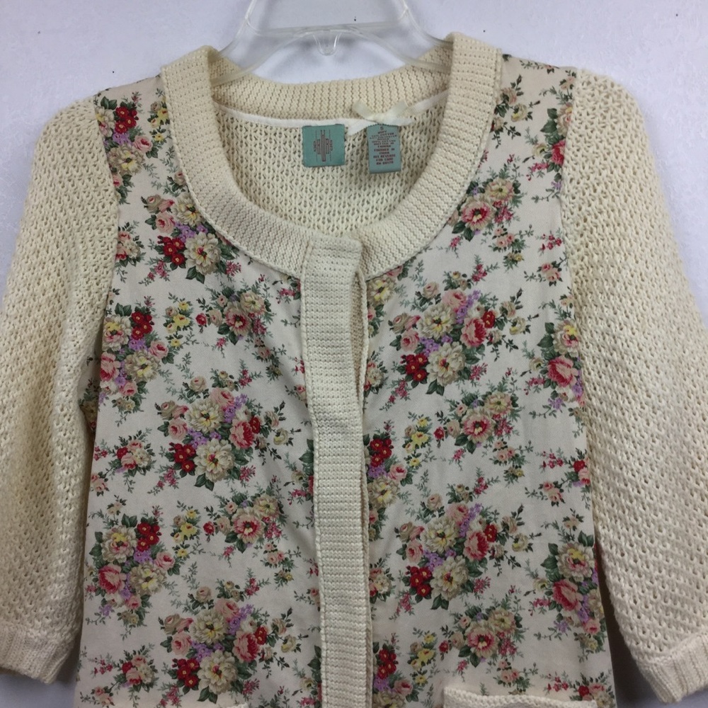 Anthropologie HWR Cardigan Sweater S Cream Floral - Picture 4 of 8